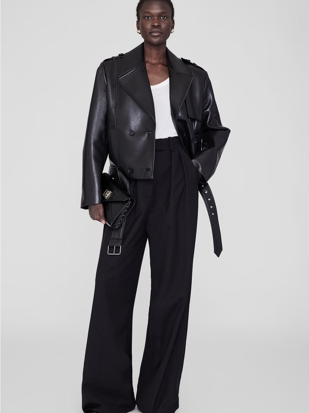 Annie Bing Black Leather Double-Breasted Jacket - Women's Faux Leather